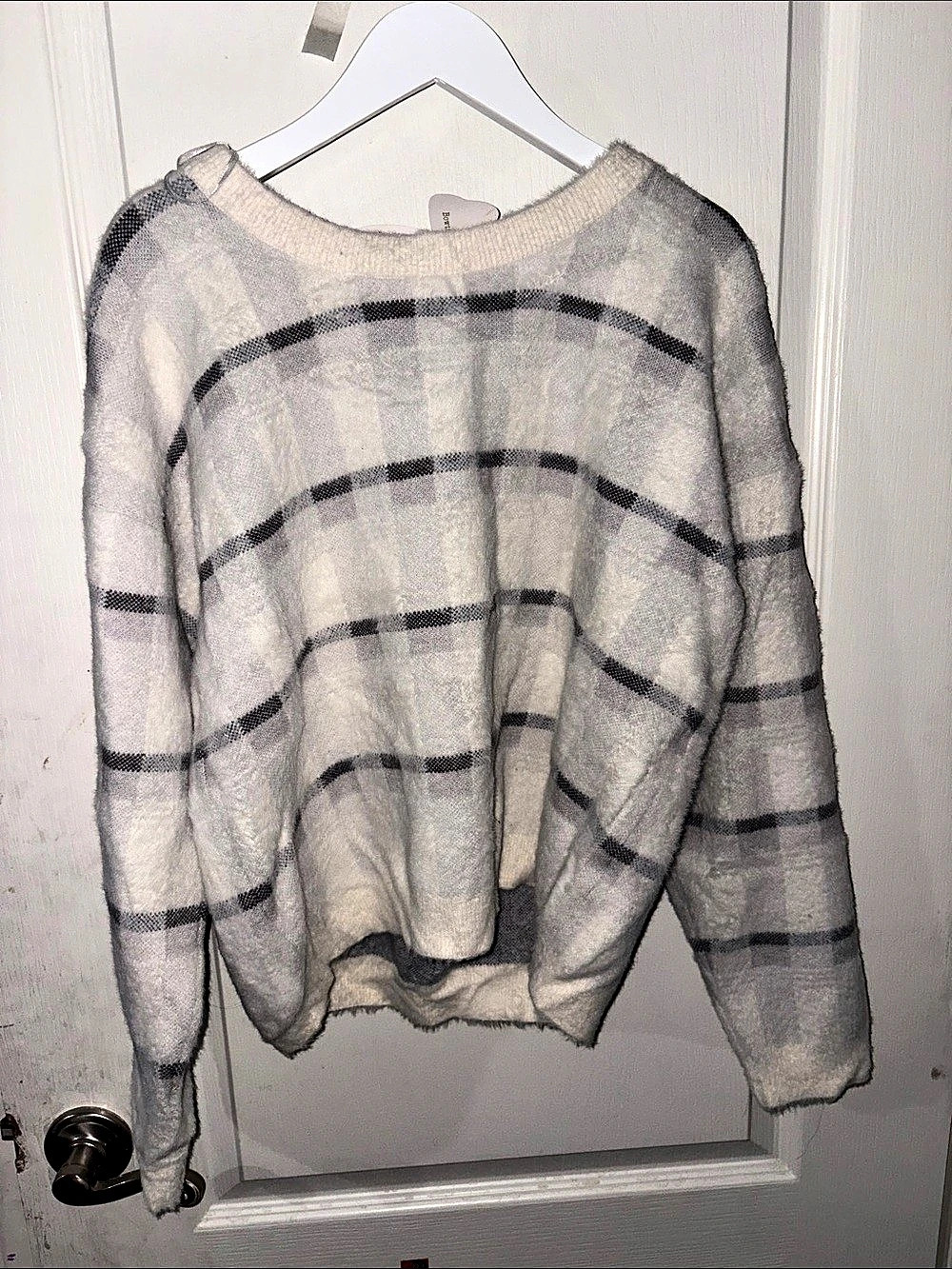 Halogen Plaid Jacquard Crewneck Sweater Gray & Black